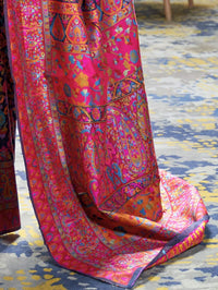 AKHILAM Women's  Banarasi Cotton Blend Saree With Blouse Piece