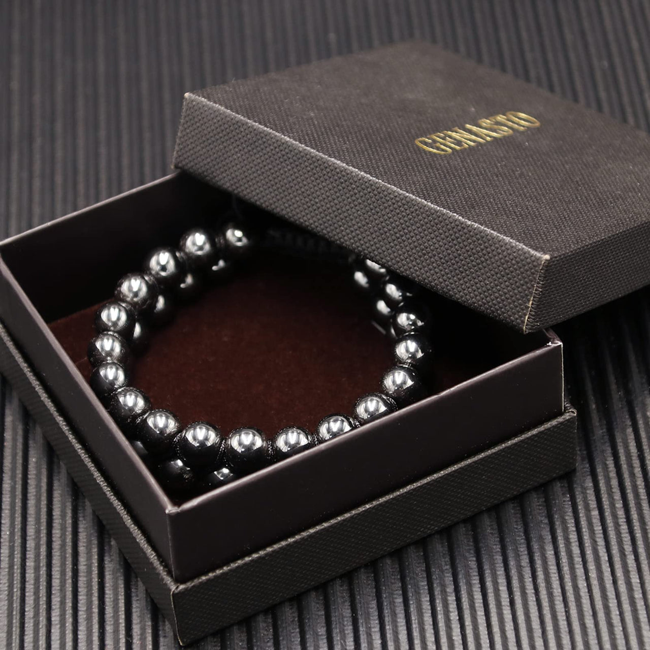 Genasto Natural Hematite Beads Bracelet Chakra Healing Crystal Stone Beaded Bracelet Premium Crystals Protection Stone Bracelet for Men Women Hematite Bracelet without magnetic