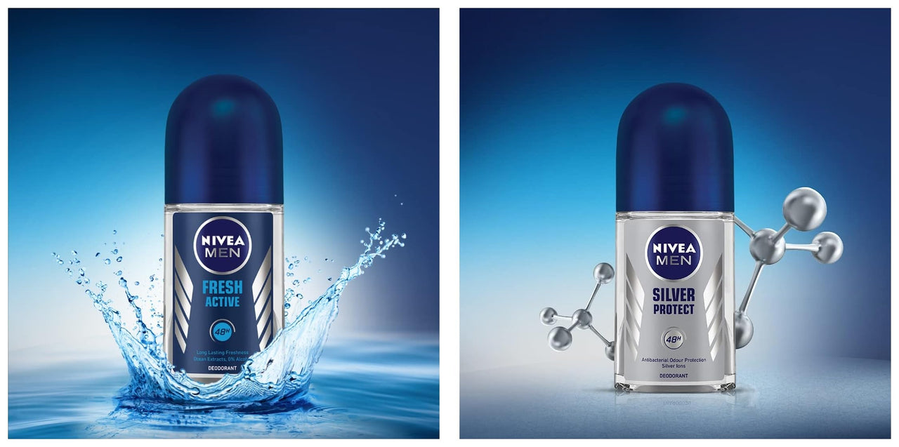 NIVEA Men Deodorant Roll On, Silver Protect, 50ml And NIVEA Men Deodorant Roll-On, Fresh Active Original, 50ml