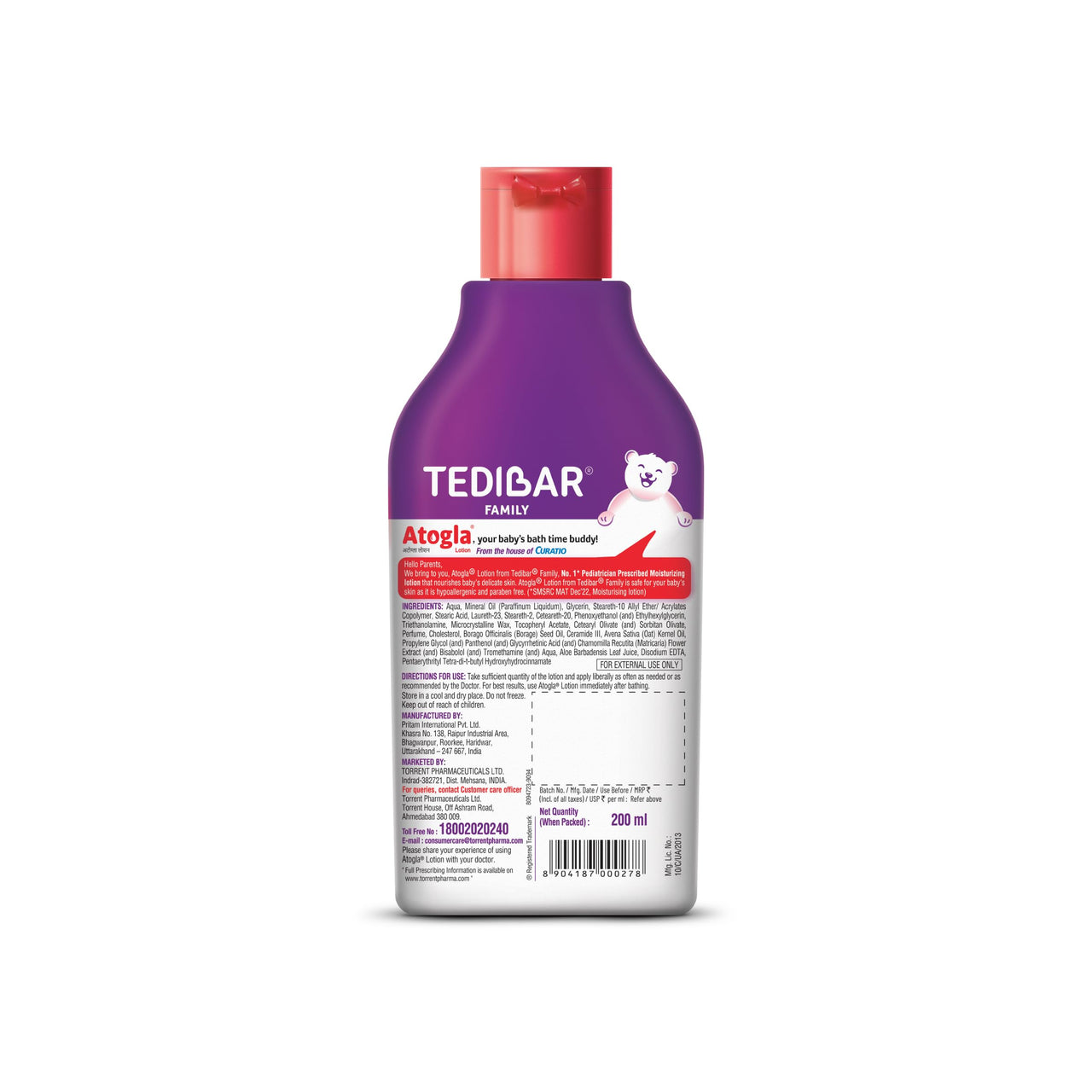 Atogla Baby Lotion 200ml from Tedibar Family | No. 1* Pediatrician prescribed Moisturising Lotion- By Torrent Pharma