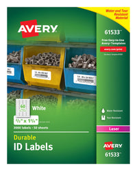 Avery Durable White Cover Up ID Labels for Laser Printers, 0.67 x 1.75, Pack of 3000 (61533) 2/3
