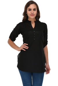 Pistaa's  Women's  Best Cotton Comfort Black Short Kurti with Fold up Sleeves