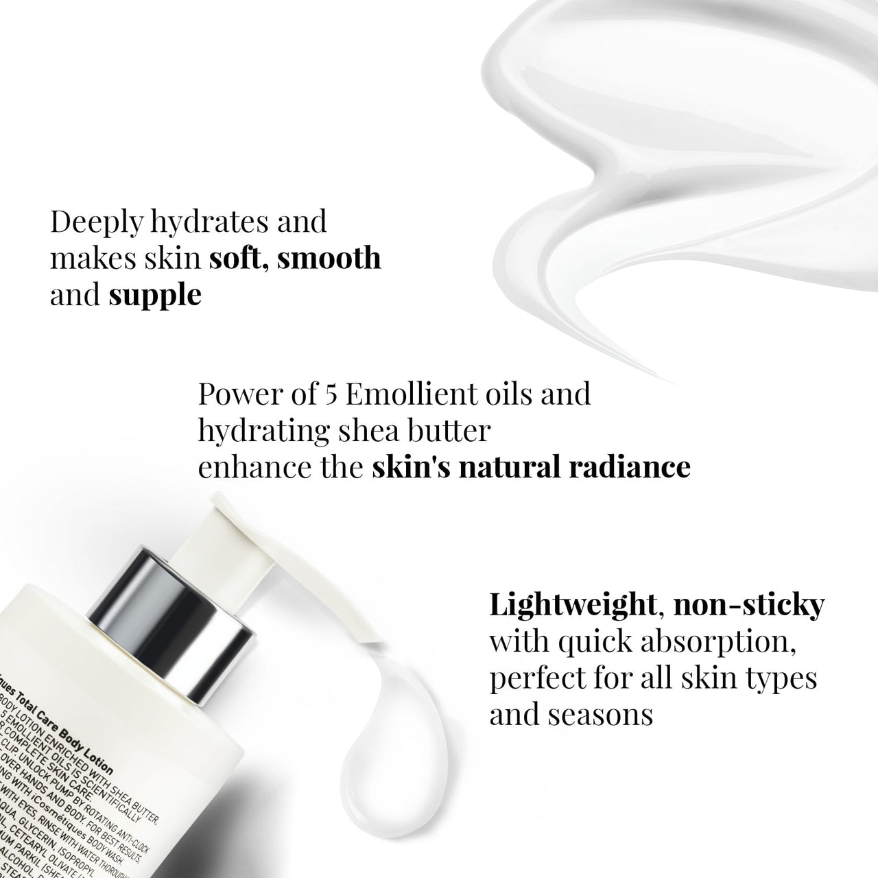 iCosmetiques Body Lotion |Mineral Oil & Silicone-Free |Shea Butter & Glycerin |Deep Moisturizer for Dry Skin |Radiant, Nourished Skin |Unisex Total Care Formula |250ml