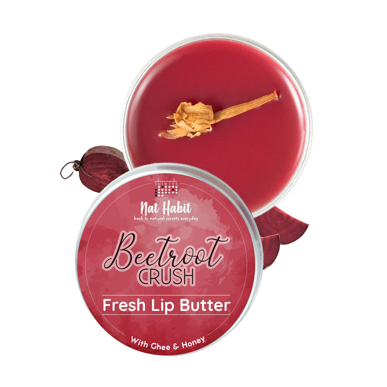 Nat Habit Lip Balm Fresh Beetroot Crush 10gm Lip Butter For Natural Pink Lips and Nat Habit Five Oil Hibiscus NutriMask-Hair Mask For all Hair & Scalp Types (Pack of 2 x 40 gm)