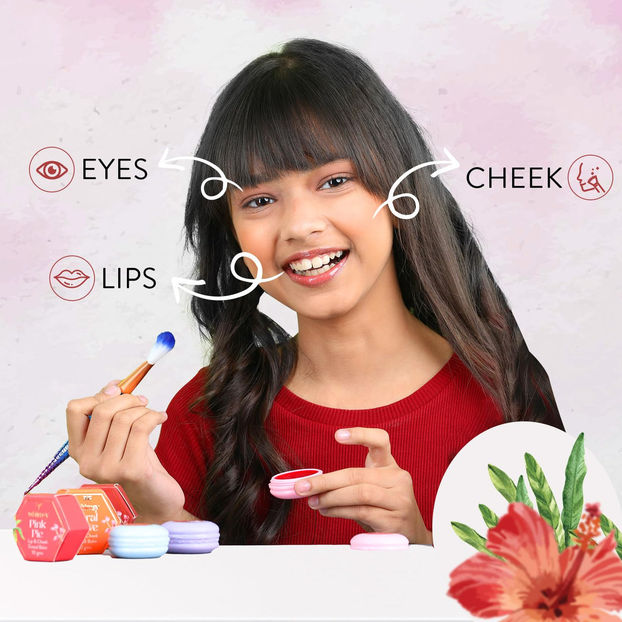 Whimsy Lip N Cheek Tint For Girls, Preteen And Teens|Kids Natural Lip Balm With Jojoba Oil And Vitamin E For Lips, Eyelids & Cheeks|Kids Makeup Safe|Skin Friendly Lip Balms For Girls - Pink
