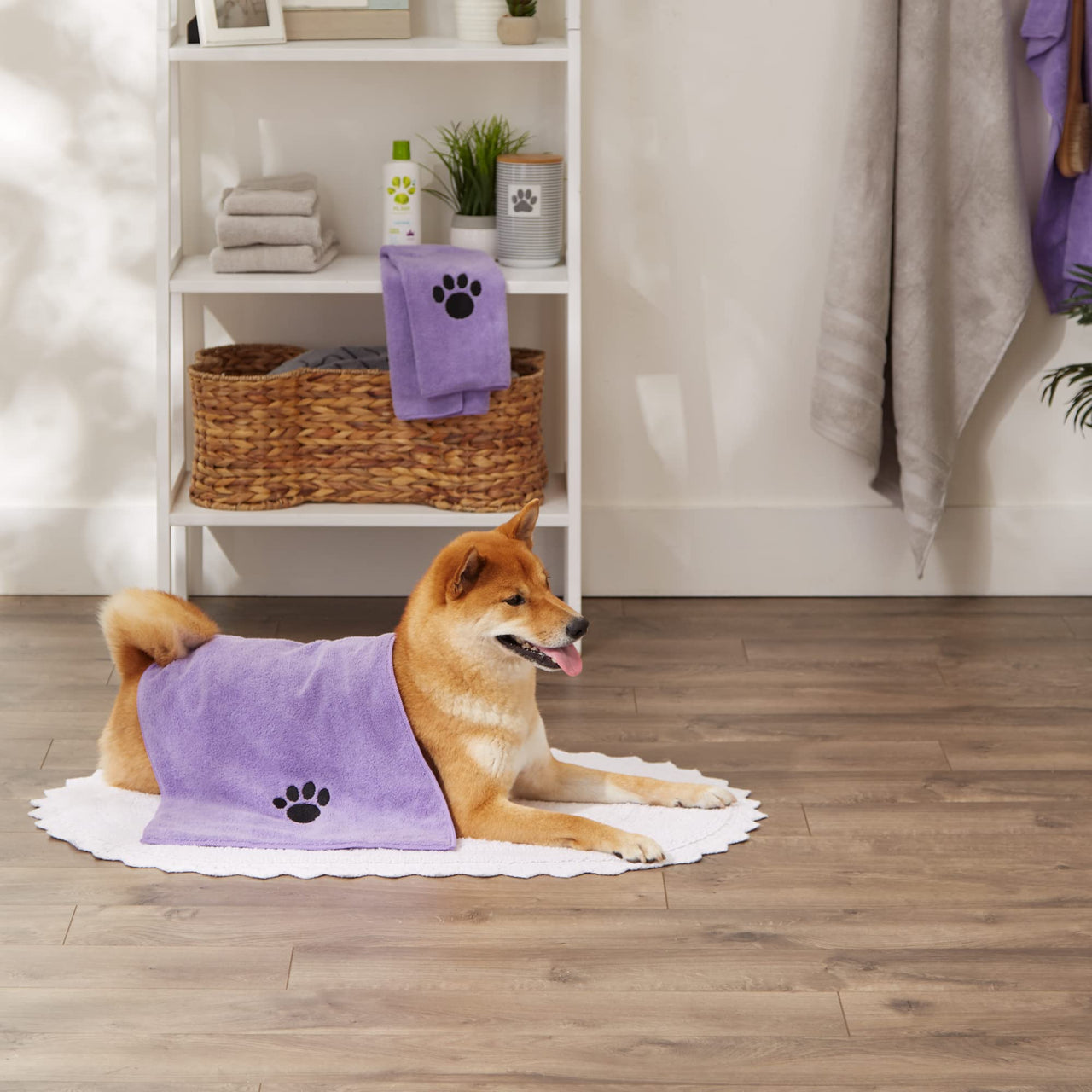 Bone Dry Pet Grooming Towel Collection Embroidered Absorbent Microfiber Drying Set, 15x30, Lavender, 3 Count