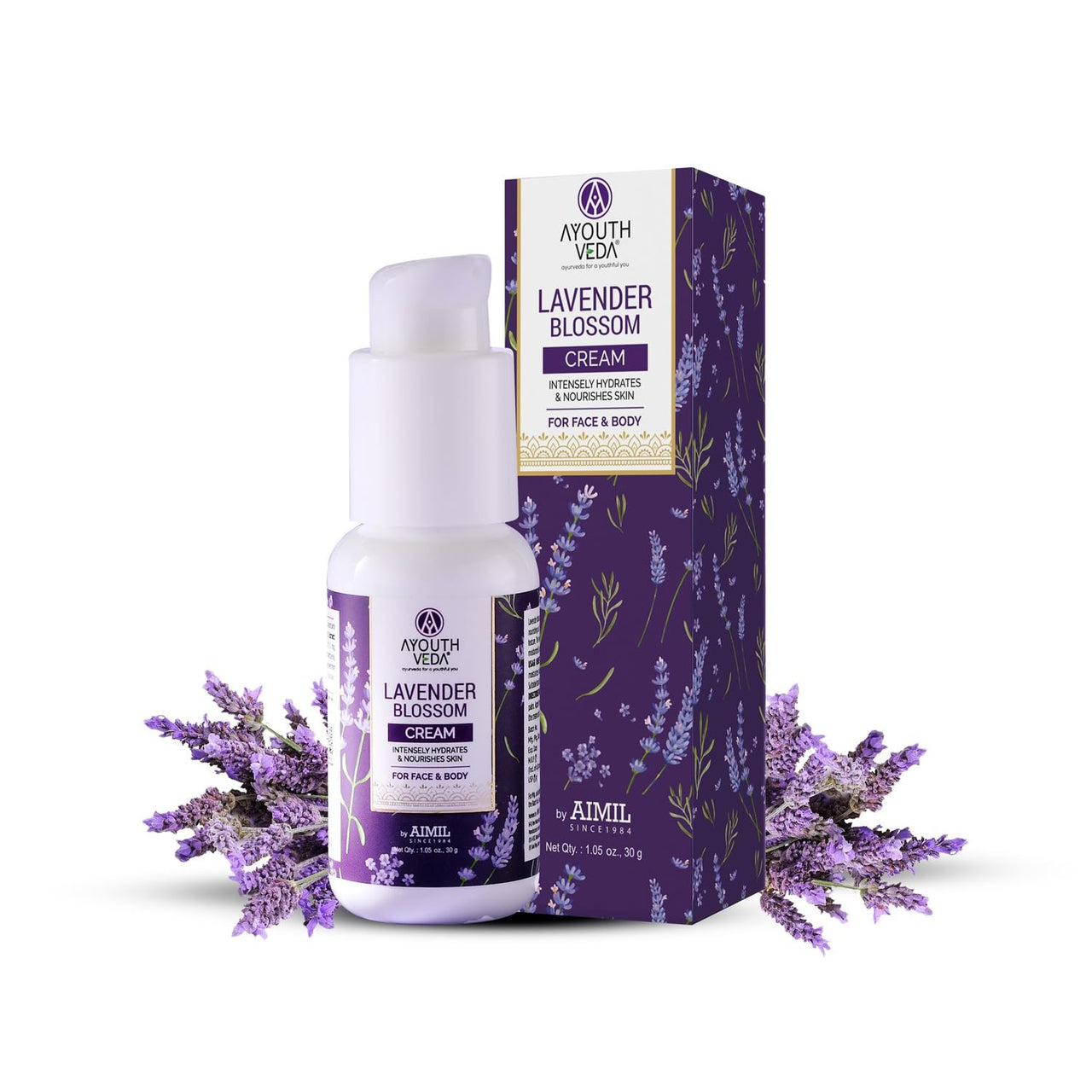 Ayouthveda Lavender Blossom Face Cream for Glowing Skin | With Lavender Extract & Sunflower Oil | Hydrating & Nourishing Moisturizer for Dry Skin | Unisex Daily Skincare Cream (30g)