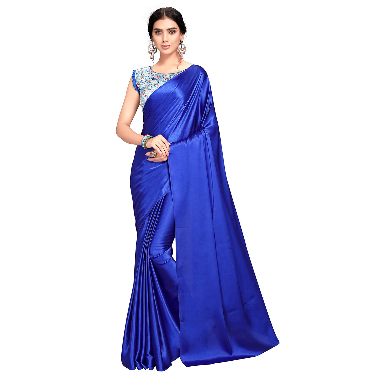 Cloud walker Women Soft Satin Silk Saree With Digital Printed Unstiched Blouse Piece(5.5m Saree +0.8m Blouse Piece).