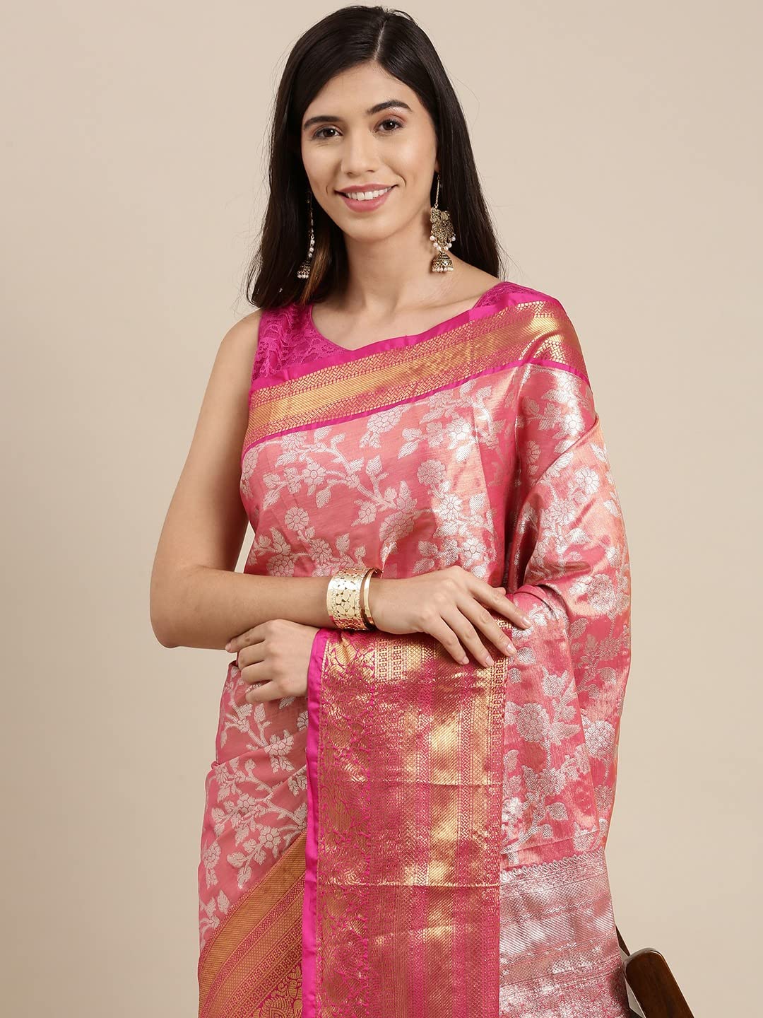 Pandadi Saree Women's  Arasi Soft Tissue Banarasi Silk Dharmavaram Pattu Saree With Unstiched Blouse Piece