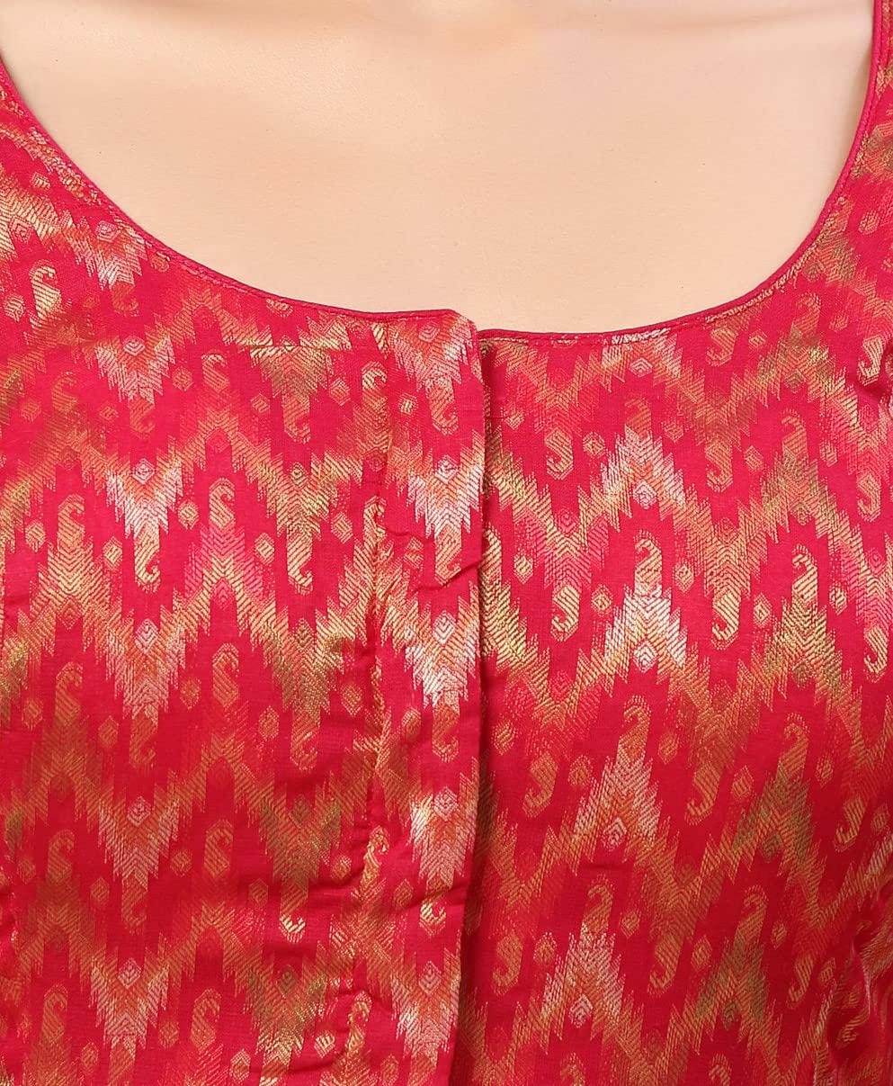 X3 Women's  Viscose Elbow Length Sleeves Soft Brocade Padded Saree Blouse