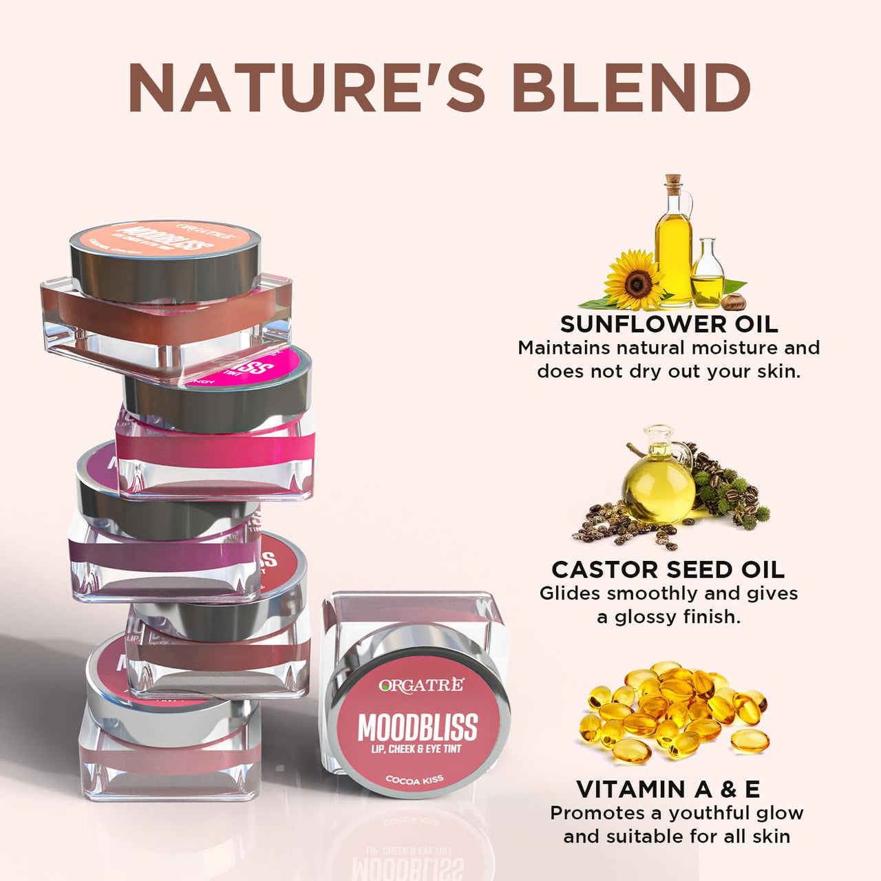 Orgatre Moodbliss Lip, Cheek & Eye Tint with Goodness of Kojic Acid & Retinol (Caramel Crush, 8GM)