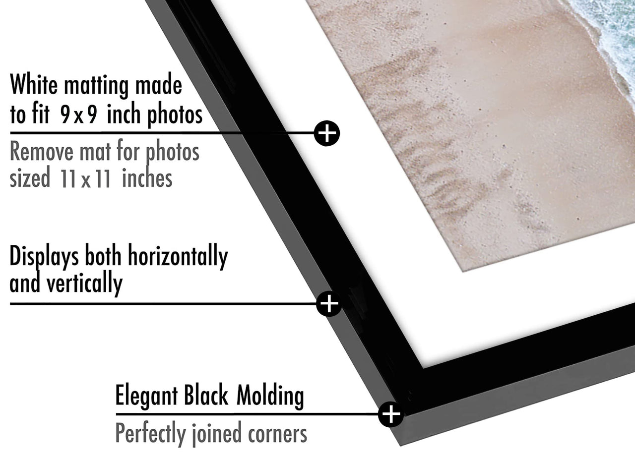 Americanflat 11x11 Picture Frame in Black - Use as 8x8 Picture Frame with Mat or 11x11 Frame Without Mat - Thin Border Photo Frame with Shatter-Resistant Glass - Square Picture Frame for Wall Display