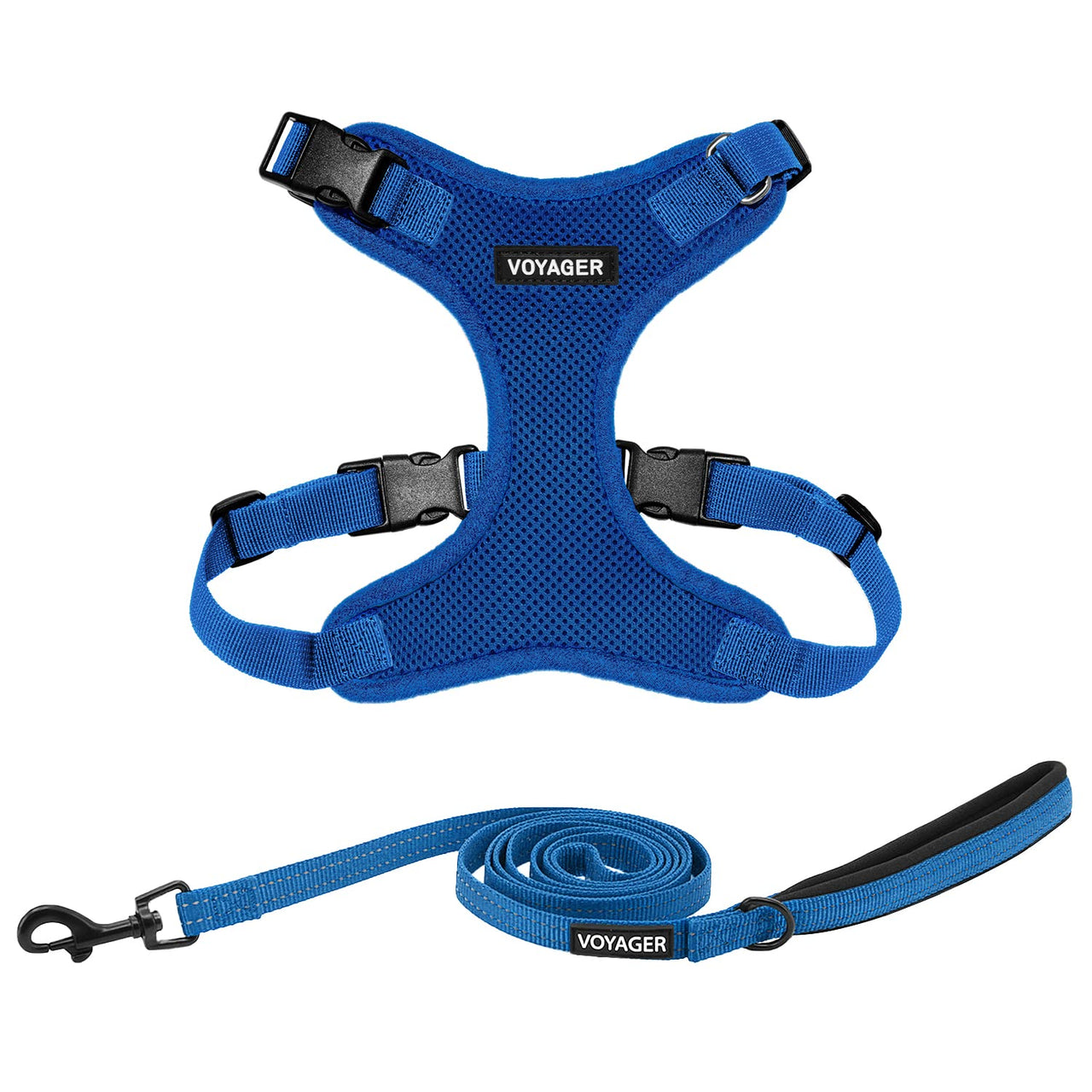 Voyager Step-in Lock Dog Harness w Reflective Dog Leash Combo Set with Neoprene Handle 5ft - Supports Small, Medium and Large Breed Puppies/Cats by Best Pet Supplies - Royal Blue, XS