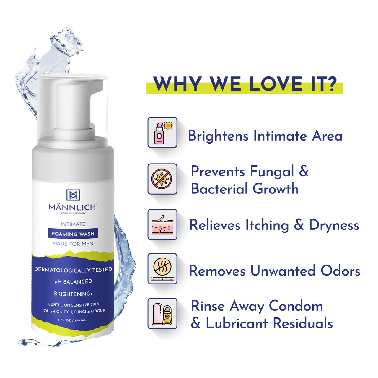 Mannlich Intimate/Private Hair Removal Cream for Men (100 ml) & Mannlich Intimate Wash for Men (150 ml) Relieves Itchiness & Odour, Prevents Fungal Growth, Genital Area, pH Balanced With Tea Tree Oil, Neem, Eucalyptus Oil, 1% Salicylic & Lactic Acid