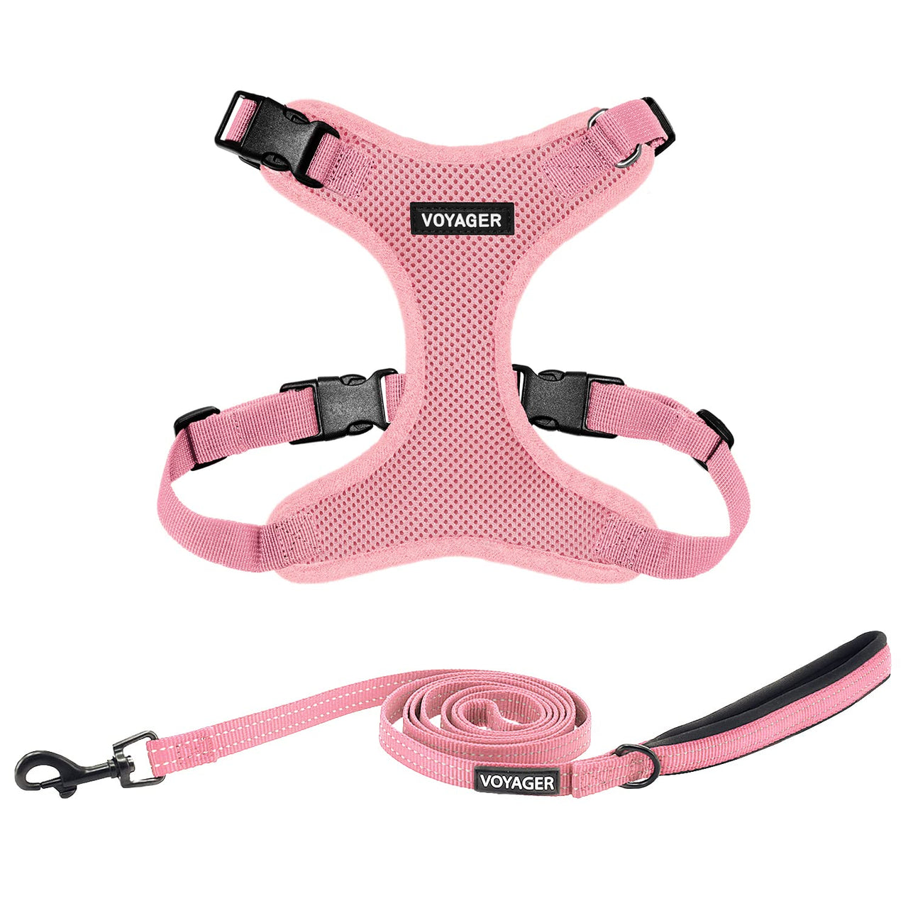 Voyager Step-in Lock Dog Harness w Reflective Dog Leash Combo Set with Neoprene Handle 5ft - Supports Small, Medium and Large Breed Puppies/Cats by Best Pet Supplies - Pink, XS Harness Leash Set (Pink) XS (Chest: 13 - 16" * Fit Cats)