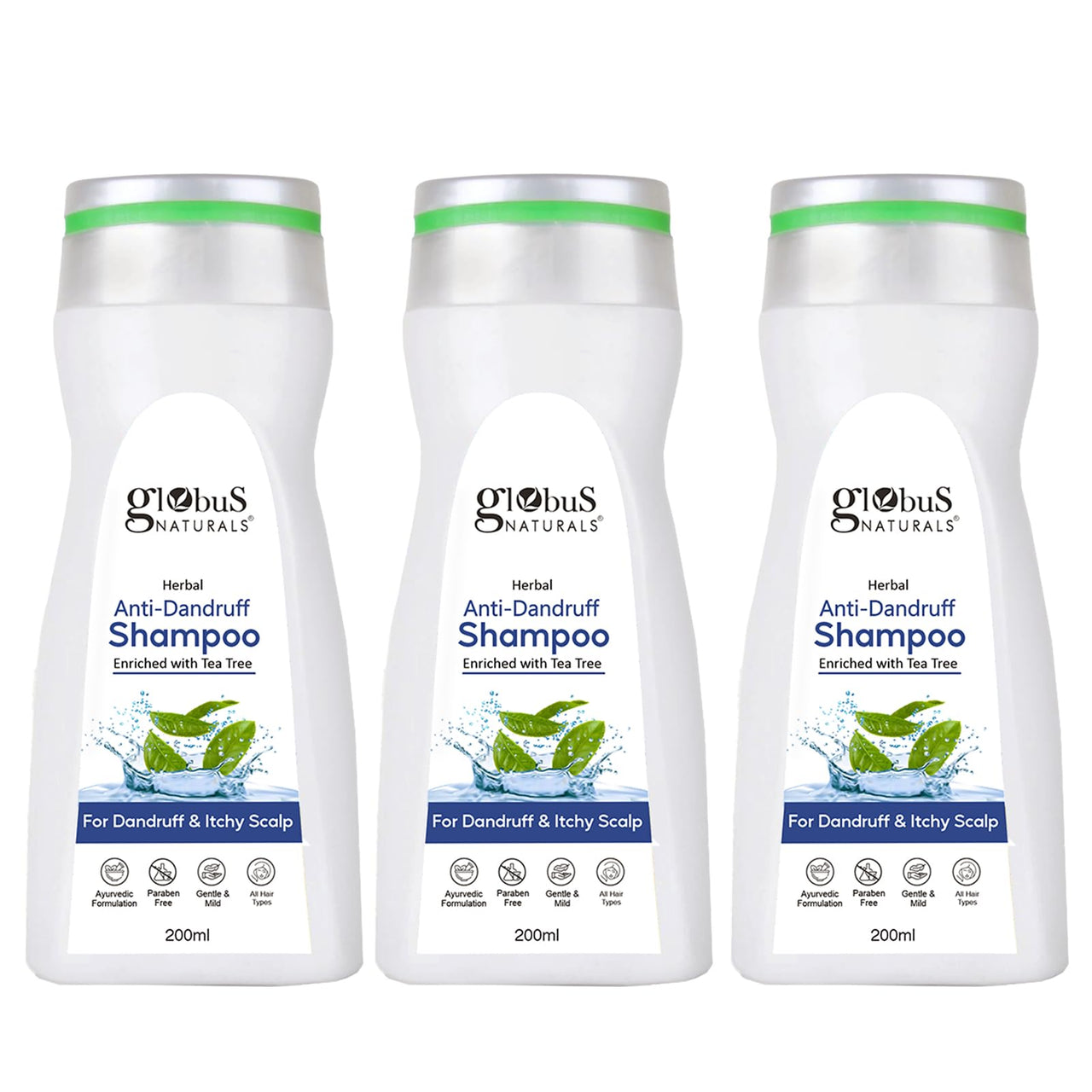 Globus Naturals Anti Dandruff Shampoo, For Dandruff and Itchy Scalp, Suitable For All Hair Types, 200 ml (Pack of 3)