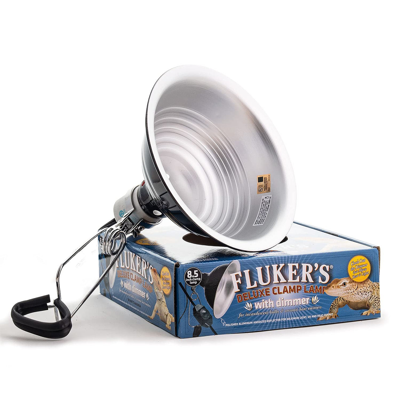 Fluker's  Repta-Clamp Lamp 8.5 inch - Heavy Duty Clamp Light, Pet Heat Lamp for Reptiles, Lizards - UL/CUL Approved, 150W Incandescent Bulbs/Ceramic Heat Emitters, with Dimmable Switch