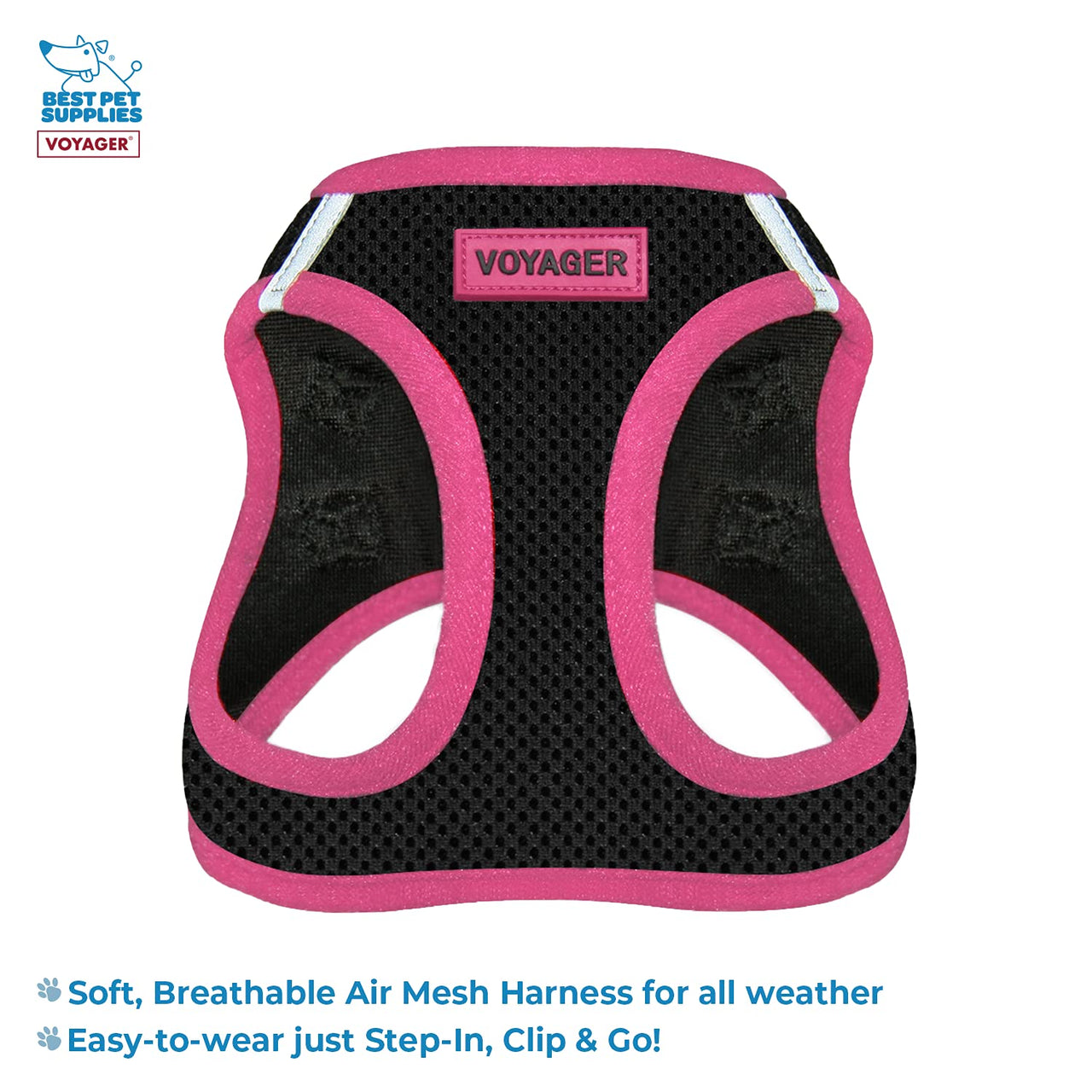 Voyager Step-in Air All Weather Mesh Harness and Reflective Dog 5 ft Leash Combo with Neoprene Handle, for Small, Medium and Large Breed Puppies by Best Pet Supplies - Black, X-Small XS (Chest: 13 - 14.5") Leash Harness Set (Pink)