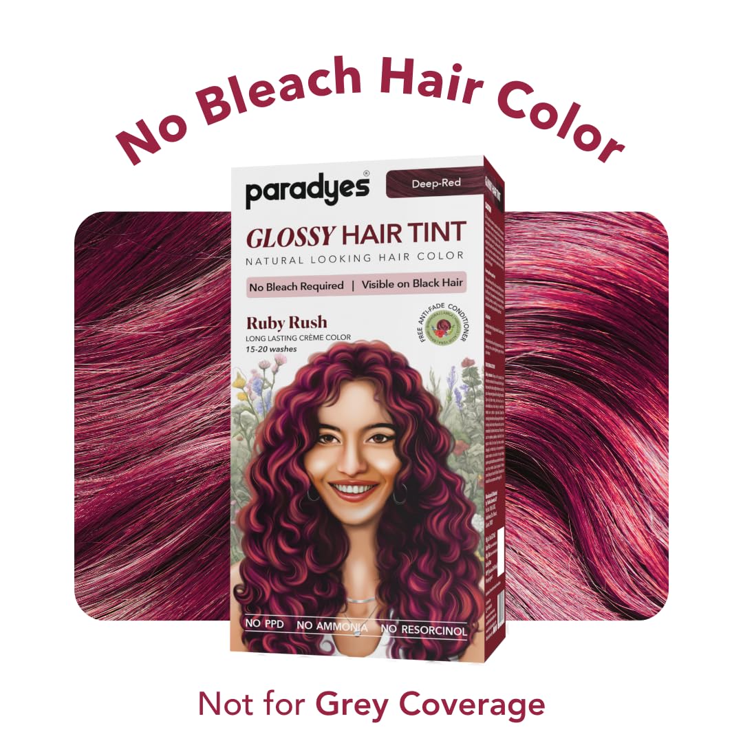 paradyes No Bleach Ruby Rush Glossy Hair Tint, Ammonia-Free Formula For Natural Black Hair, Visible On Natural Black Hair, Includes Anti-Fade Conditioner For Long-Lasting Shine, 1 Count
