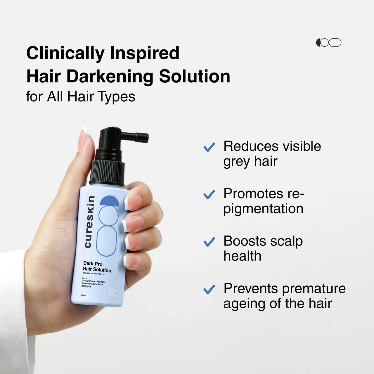 Cureskin Anti Grey Hair Serum | Reverses & Limits Hair Greying | Dark Pro Hair Solution Natural Hair Darkener