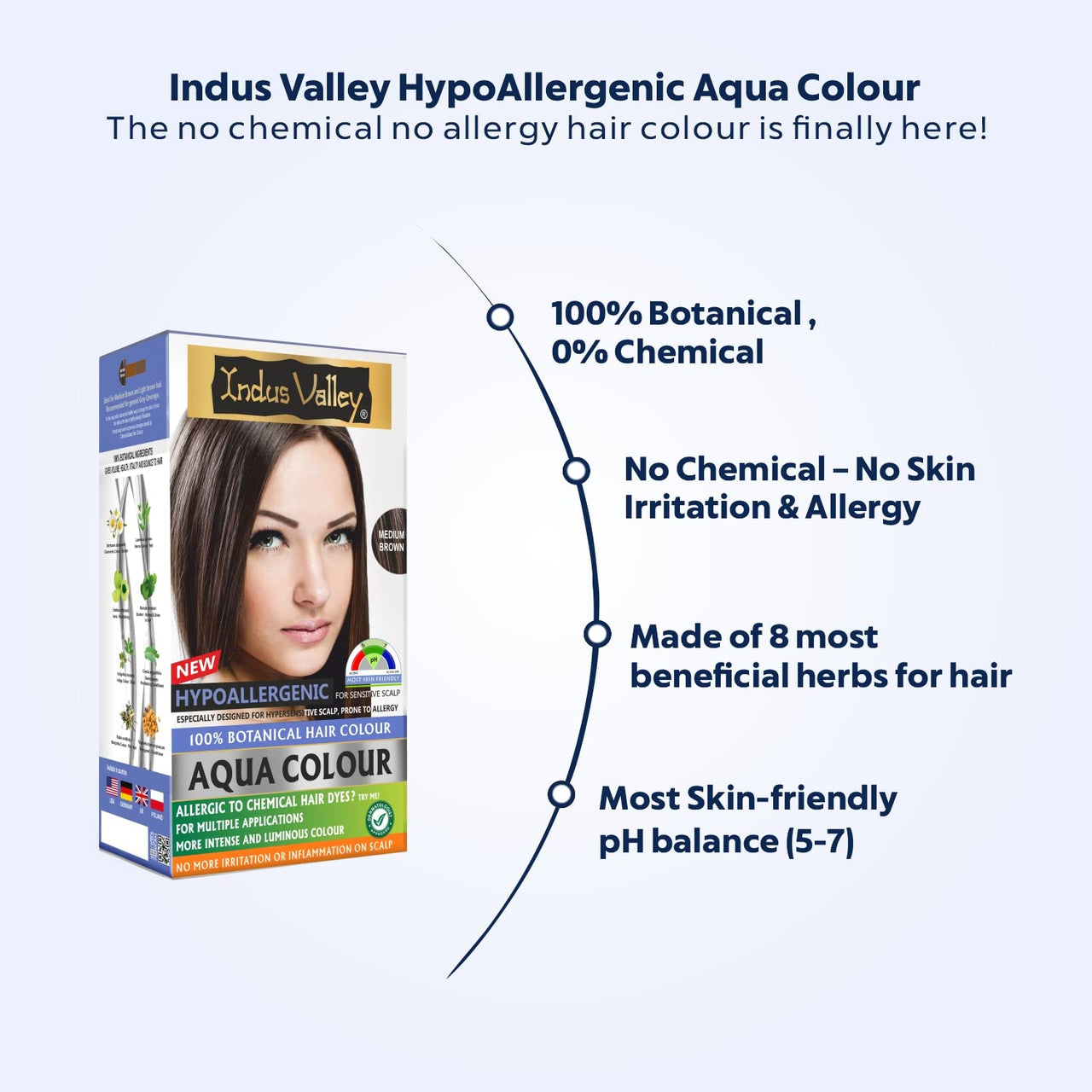 INDUS VALLEY Hypo Allergic Aqua Colour 100% Botanical Hair Colour Medium Brown-(30ml + 200g)