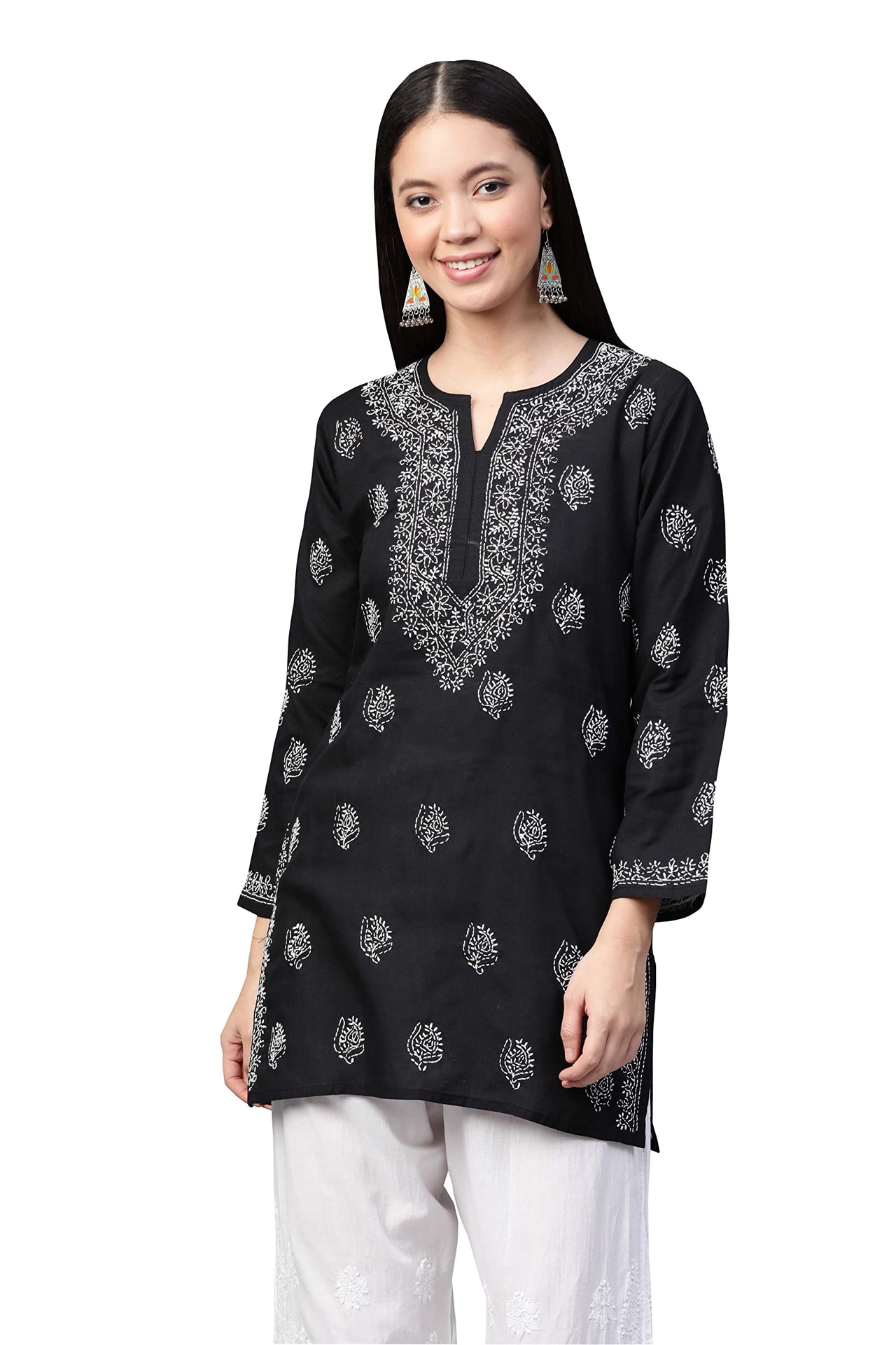 Ada Women's  Cotton Top Tunic Hand Embroidered Lucknowi Chikankari Short Kurti
