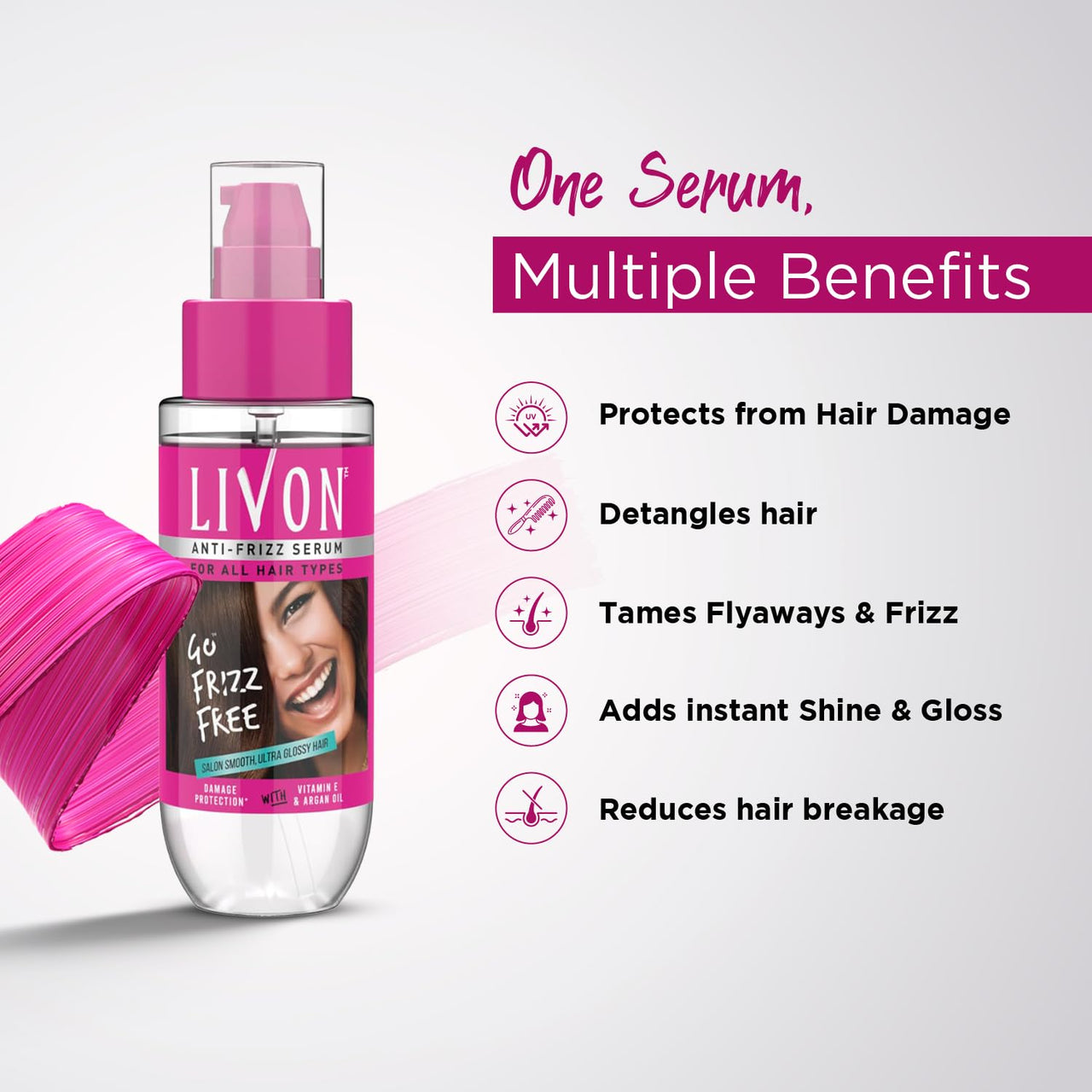 Livon Hair Serum, For Dry & Frizzy Hair | Provides shine, smoothness & damage protection| Leave in serum for women & Men| With Vitamin E & Argan Oil | 200ml