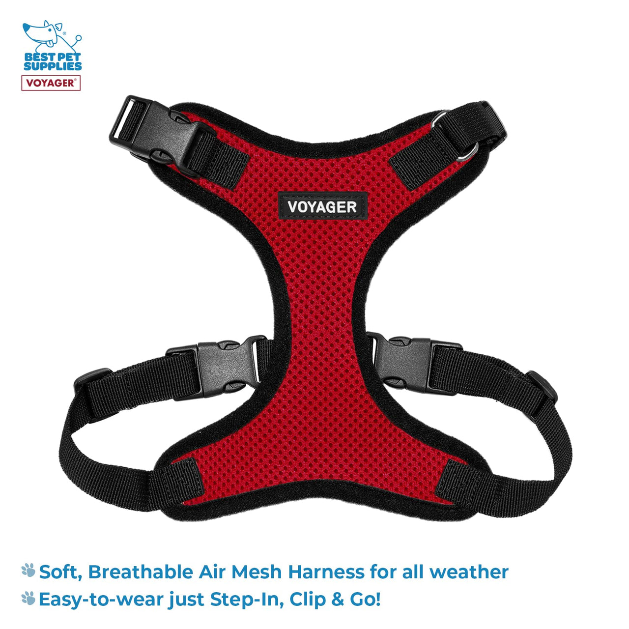 Voyager Step-in Lock Dog Harness w Reflective Dog Leash Combo Set with Neoprene Handle 5ft - Supports Small, Medium and Large Breed Puppies/Cats by Best Pet Supplies - Red/Black Trim, XS Harness Leash Set (Red/Black Trim) XS (Chest: 13 - 16" * Fit Cats)