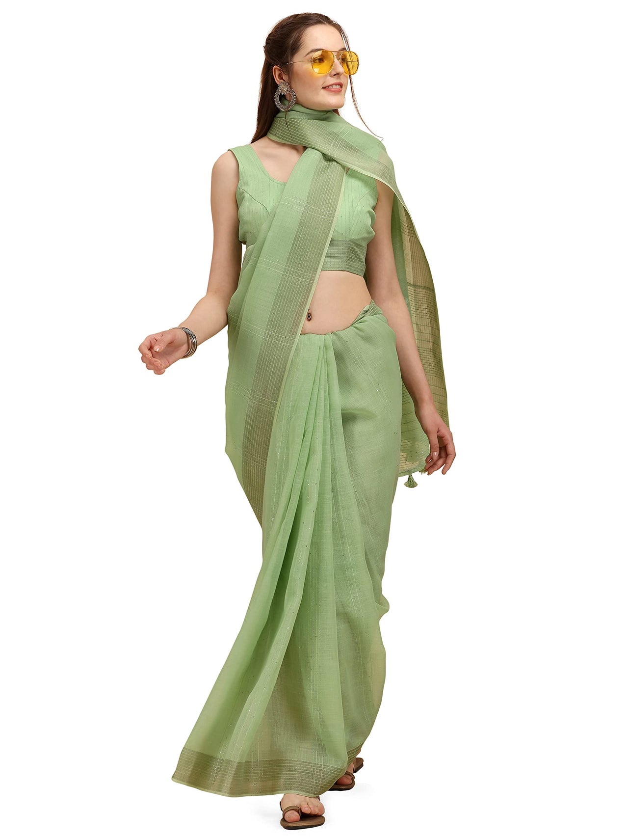 DUNGRANI Women's  Linen Saree With Blouse Piece