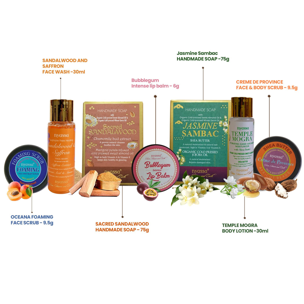 NYASSA Premium Bath and Body Treats Wooden Gift Set for Women & Men | Wooden Gift Box To Pamper Your Loved Ones | Perfect for Every Occasion | Pack of 7