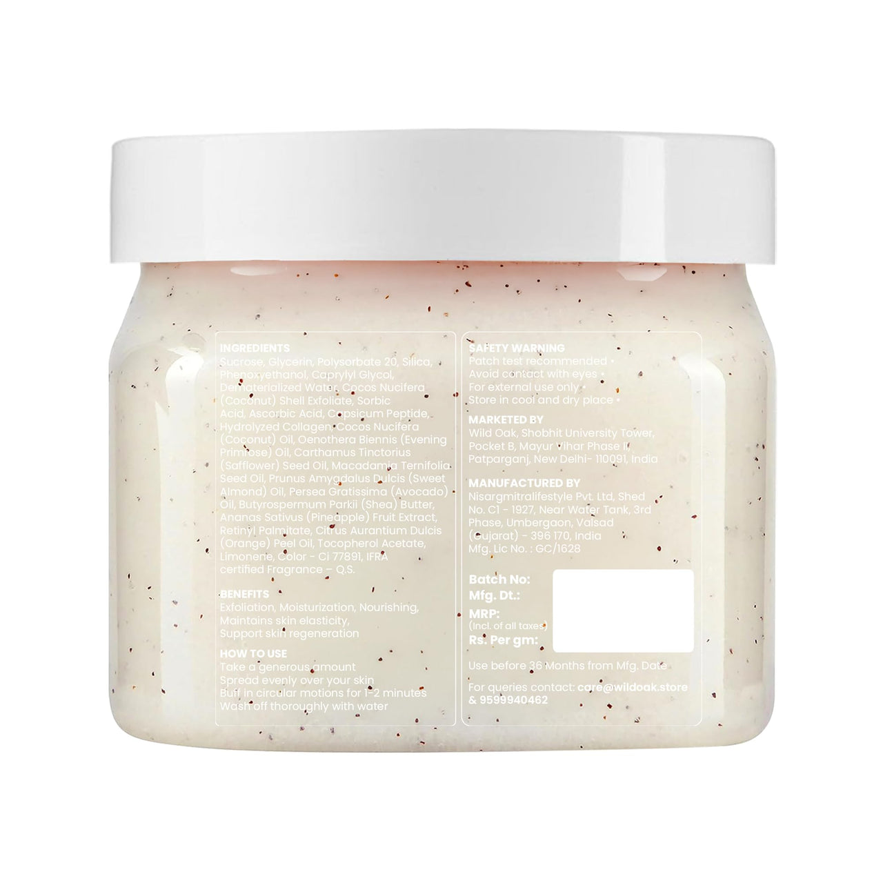 WildOak Pina Colada Shea Butter Sugar Scrub | 300gm | With Collagen & Peptides | Tan Removal | Lightens Dark Area Like Neck & Elbows | Smoothen Bumpy Legs & Hands | Ultra Hydrating & Exfoliating Scrub
