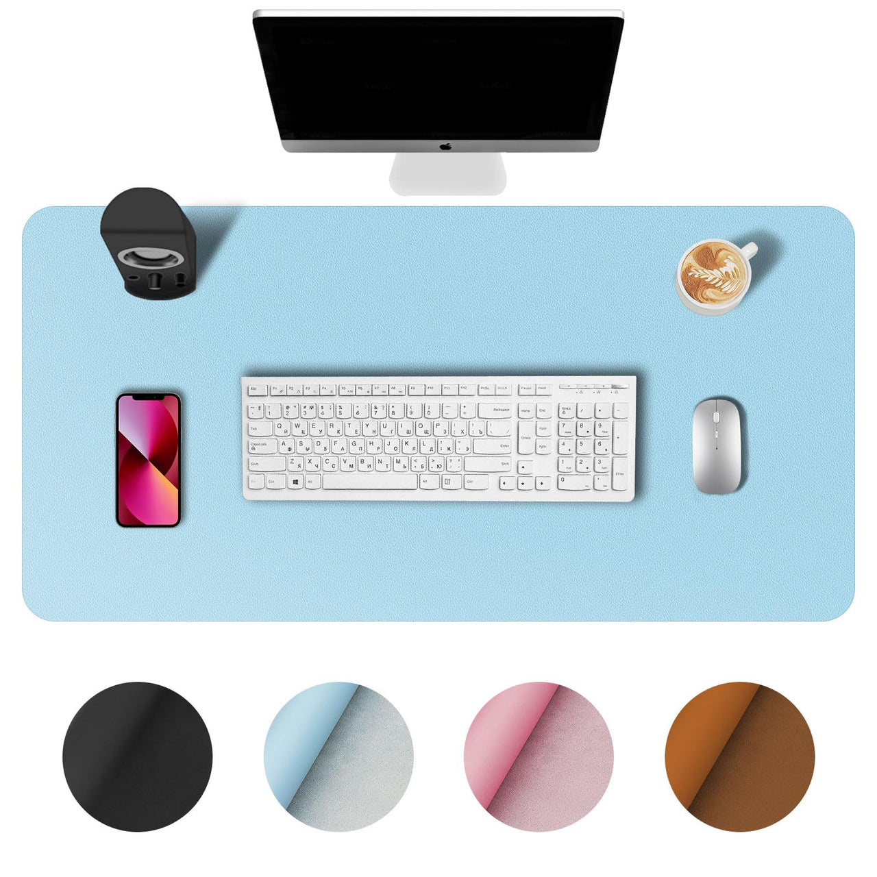 Desk Pad,Large Mouse Pad, Non-Slip PU Leathers Writing Pad,Desktop Protection Pad,Computer Desk Pad, Waterproof Table Mat, Desk Mat for Office and Home Writing (Baby Blue;31.5"x 15.7") Baby Blue 31.5"x 15.7"