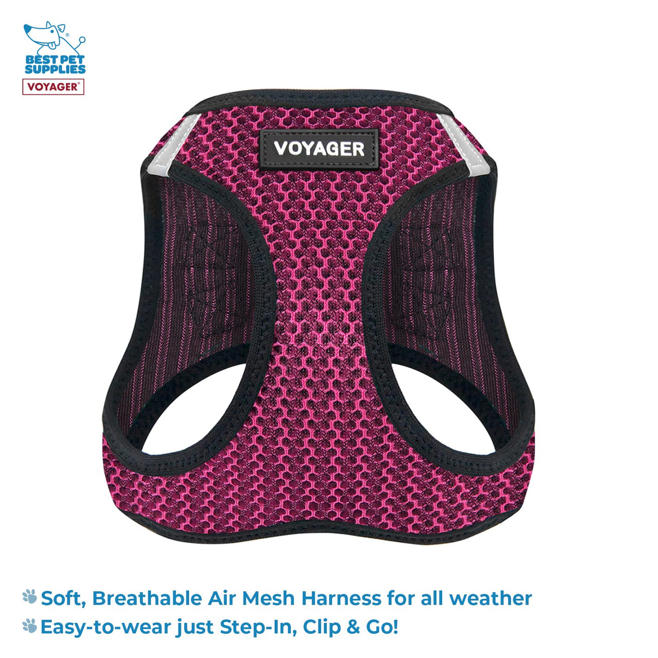 Voyager Step-in Air All Weather Mesh Harness and Reflective Dog 5 ft Leash Combo with Neoprene Handle, for Small, Medium and Large Breed Puppies by Best Pet Supplies - Fuchsia (Leash Bundle), L Harness Leash Bundle (Fuchsia 2-Tone) L (Chest: 18 - 20.5")