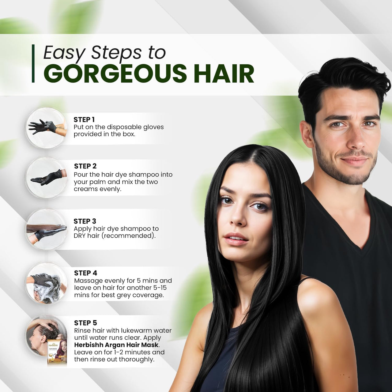 Herbishh Hair Color Shampoo Black | 100% Grey Coverage, Demi-Permanent Hair Color for Men & Women, Long-lasting Color in 5-15 Mins, Ammonia-free, 200 ml