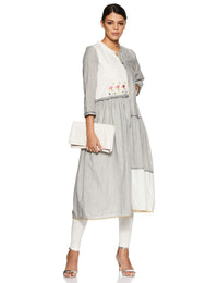 BIBA Women's  Cotton A-Line Kurta S Gry