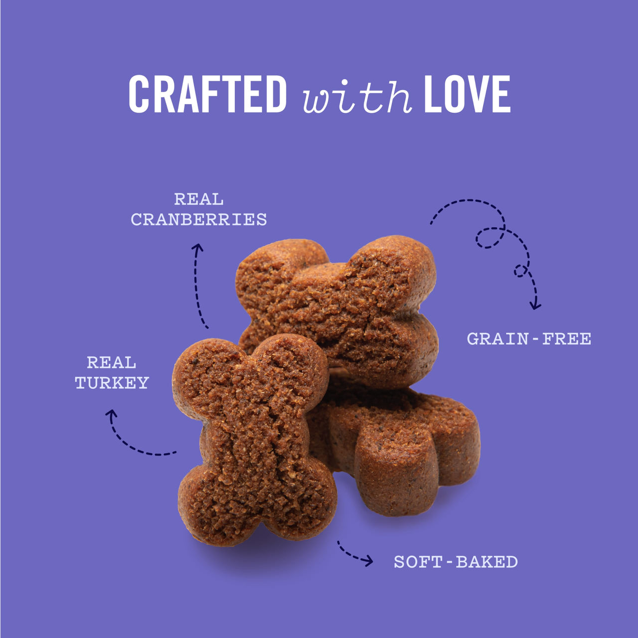 Three Dog Bakery Soft Baked Grain Free Meaty Woofers, Turkey and Cranberry Flavor, Premium Treats for Dogs, Brown, 25 oz Turkey and Cranberry 25 oz. 1.56 Pound (Pack of 1)