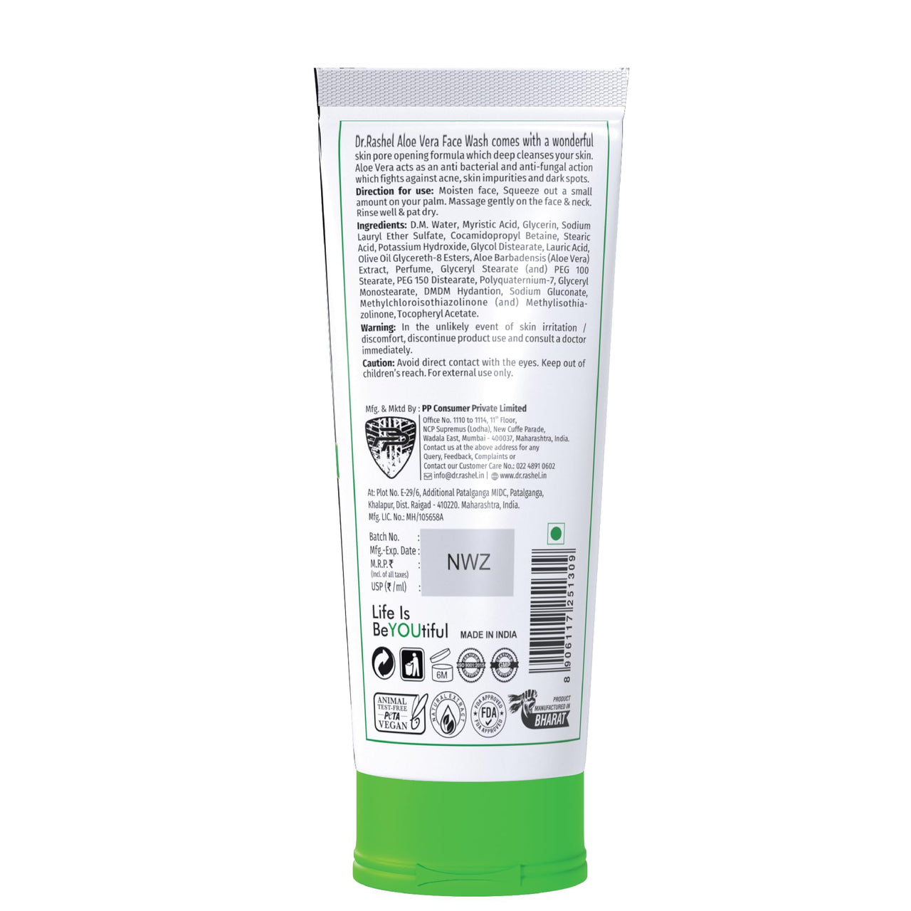 DR.RASHEL Aloe Vera Face Wash Enriched with Goodness of Pure Aloe Vera & Vitamin C with No Parabens, SLS, Silicones & Colour (100 ml)