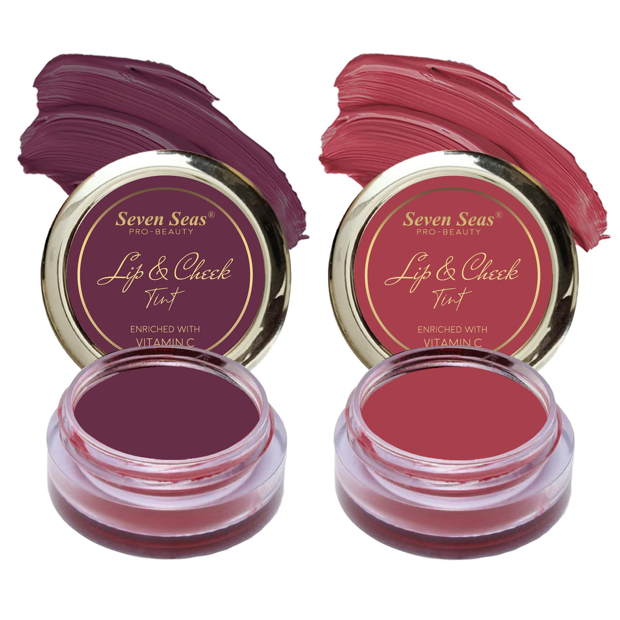 Seven Seas Lips & Cheek Tint Combo Pack of 2 | Matte Natural Blush for Women | Lip Tint with Vitamin E | Nourishing Cheek Tint (Wine Berry, Hippie Pink)
