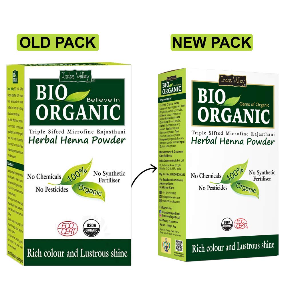 INDUS VALLEY Bio Organic Natural Amla Powder With Herbal Henna Powder Set of 2 For Hair Care - (100g *3=300g)