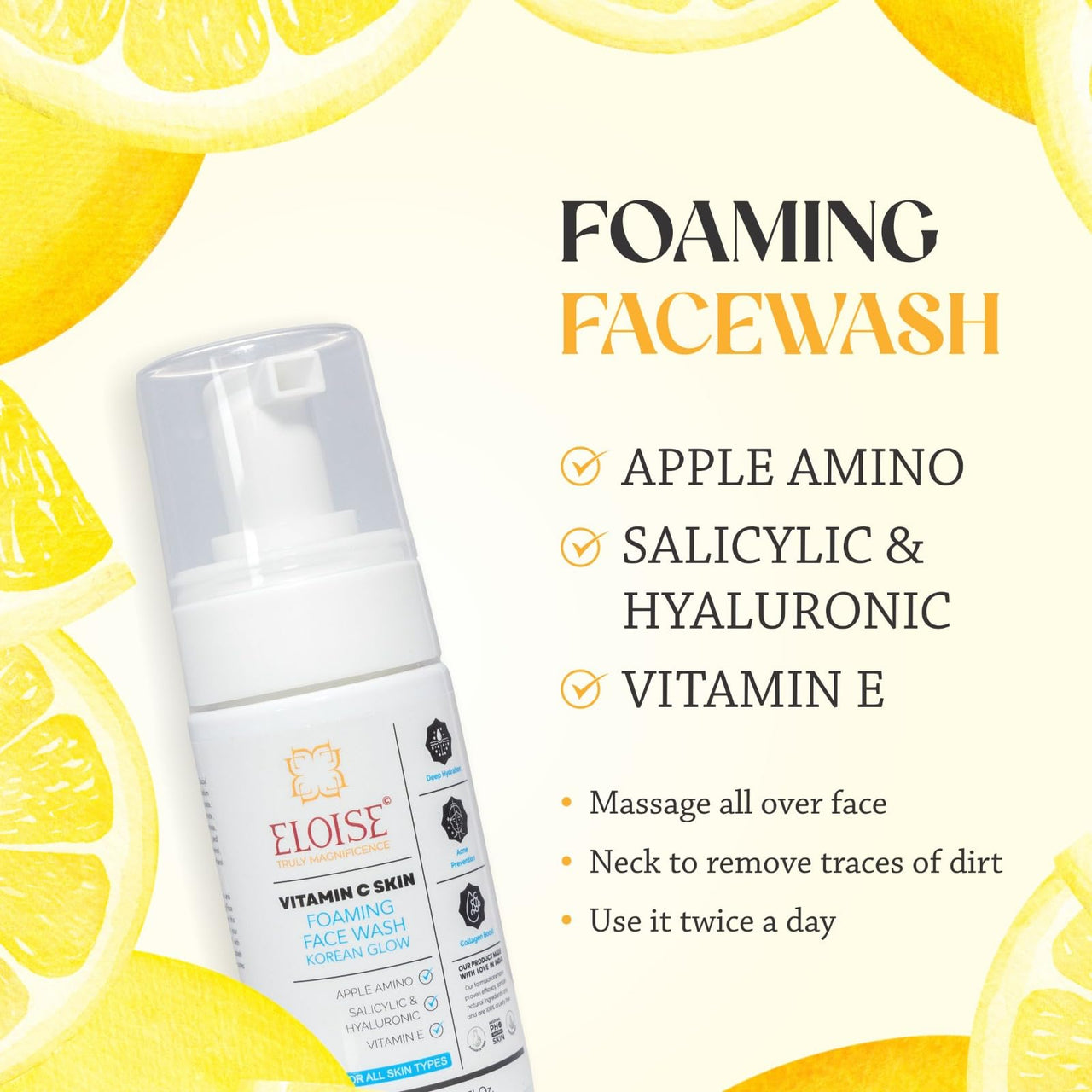 Eloise Face wash & Hydraboost serum Combo |Vitamin C, Blemish Control Face wash | Hyaluronic Acid Serum | Skin Care Gift set | Premium Gift for Men & Women | All Face Type