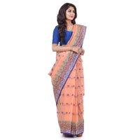 dB DESH BIDESH Women`s Traditional Bengal Tant Tri Leaf Woven Design Pure Handloom Cotton Saree Without Blouse Piece