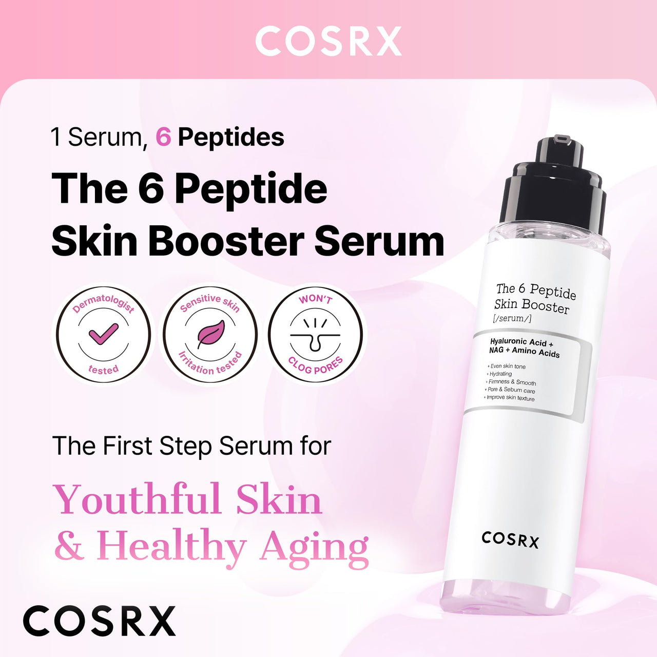 COSRX 6X Peptide Collagen Booster Toner Serum 150ml, Skin Renewal Boosting Facial Essence, Niacinamide & Hyaluronic Acid for All Skin Types, Korean Skincare, Paraben Free
