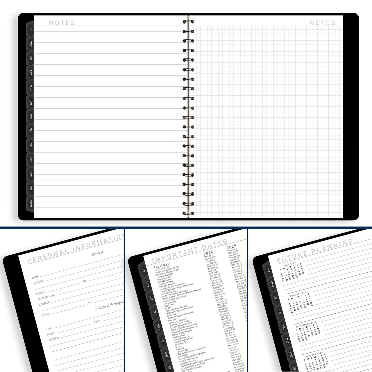AT-A-GLANCE Planner 2024-2025 Academic, Weekly & Monthly, Half-Hourly Appointment Book, 8-1/4" x 11", Large, Monthly Tabs, Flexible Cover, Contempo, Black (70957X05) 2024-2025 New Edition