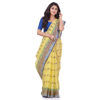 dB DESH BIDESH Women`s Traditional Bengal Tant Tri Leaf Woven Design Pure Handloom Cotton Saree Without Blouse Piece