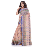 dB DESH BIDESH Women`s Traditional Bengal Tant Tri Leaf Woven Design Pure Handloom Cotton Saree Without Blouse Piece