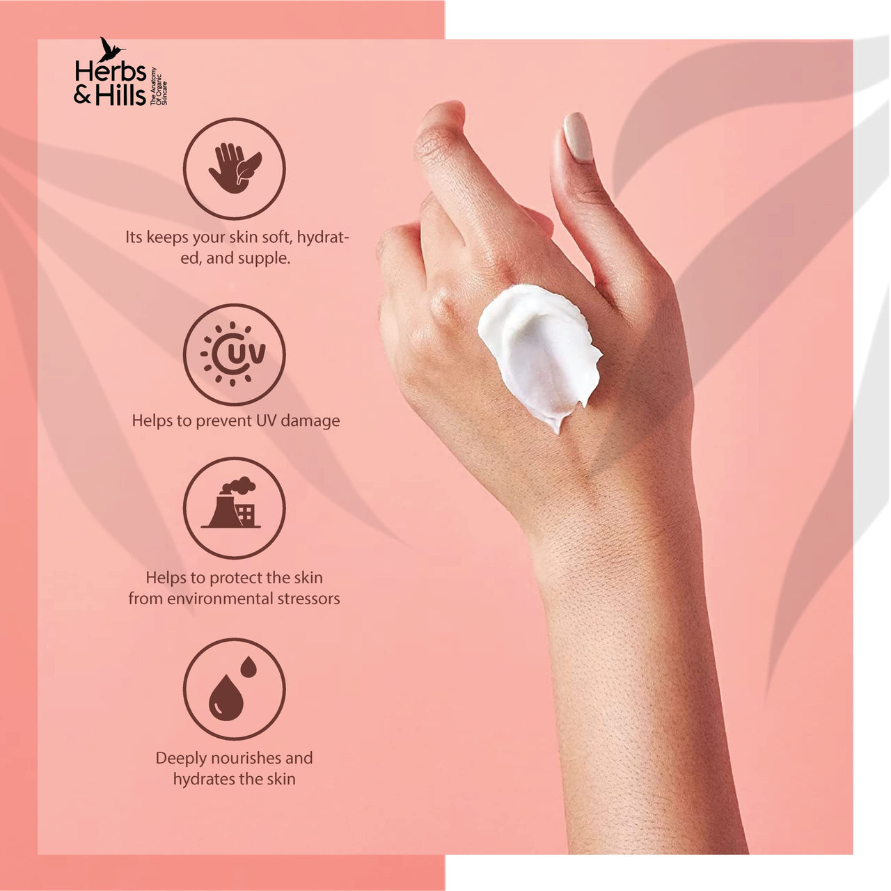 Herbs & Hills Daily Moisturizer Cream - 100g For All Skin Types with Almond, Olive, Avocado Oil, Keep Skin Soft, Hydrated & Supple, Remove Puffiness, Prevent UV Damage, Improve Skin Health