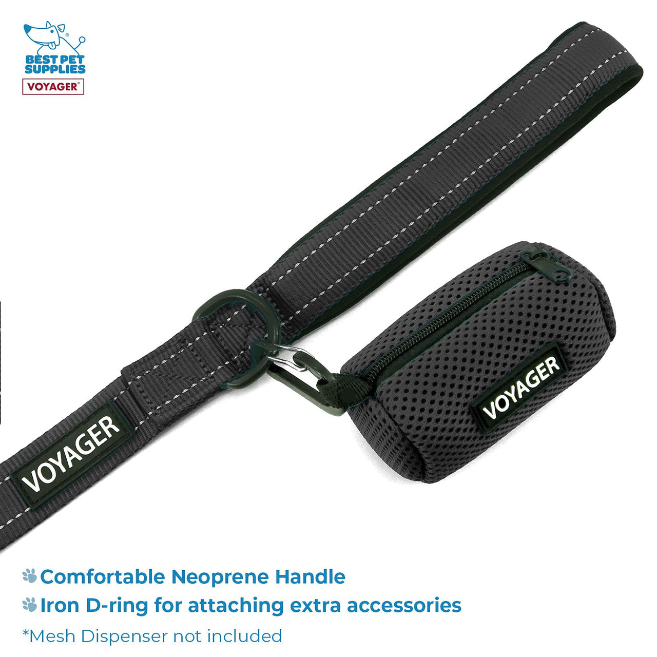 Voyager Step-in Air All Weather Mesh Harness and Reflective Dog 5 ft Leash Combo with Neoprene Handle, for Small, Medium and Large Breed Puppies by Best Pet Supplies - Black, X-Small