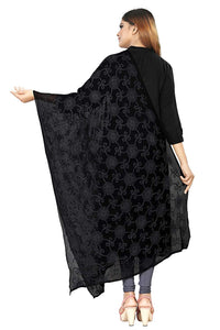 AKSHAR LLC Women's  Designer Pure Chiffon Dupatta with Pure Cotton Thread Embroidery Work