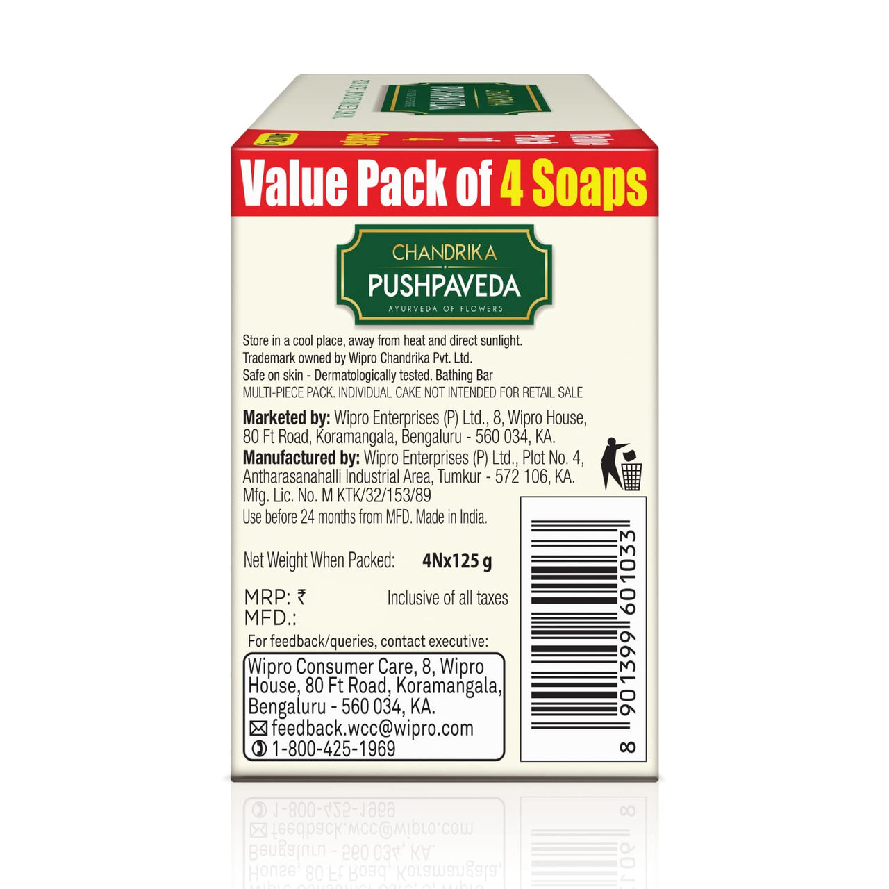 Chandrika Pushpaveda Ayurvedic Soap| Ayurveda of Flowers for Soft, Moisturized Skin| 125g (Pack of 4)