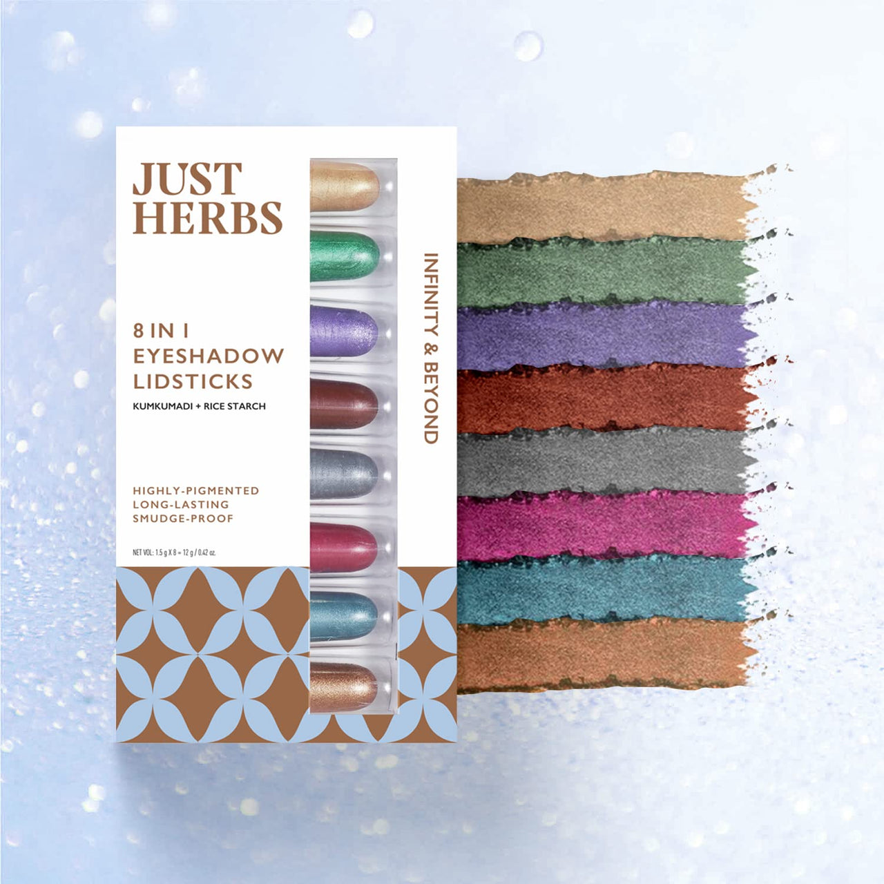 Just herbs 8 in 1 Herbal Metallic-shimmer finish, Long Lasting & Ultra Smooth Eye Shadow Lidsticks with Kumkumadi - 12gm (Infinity & Beyond)